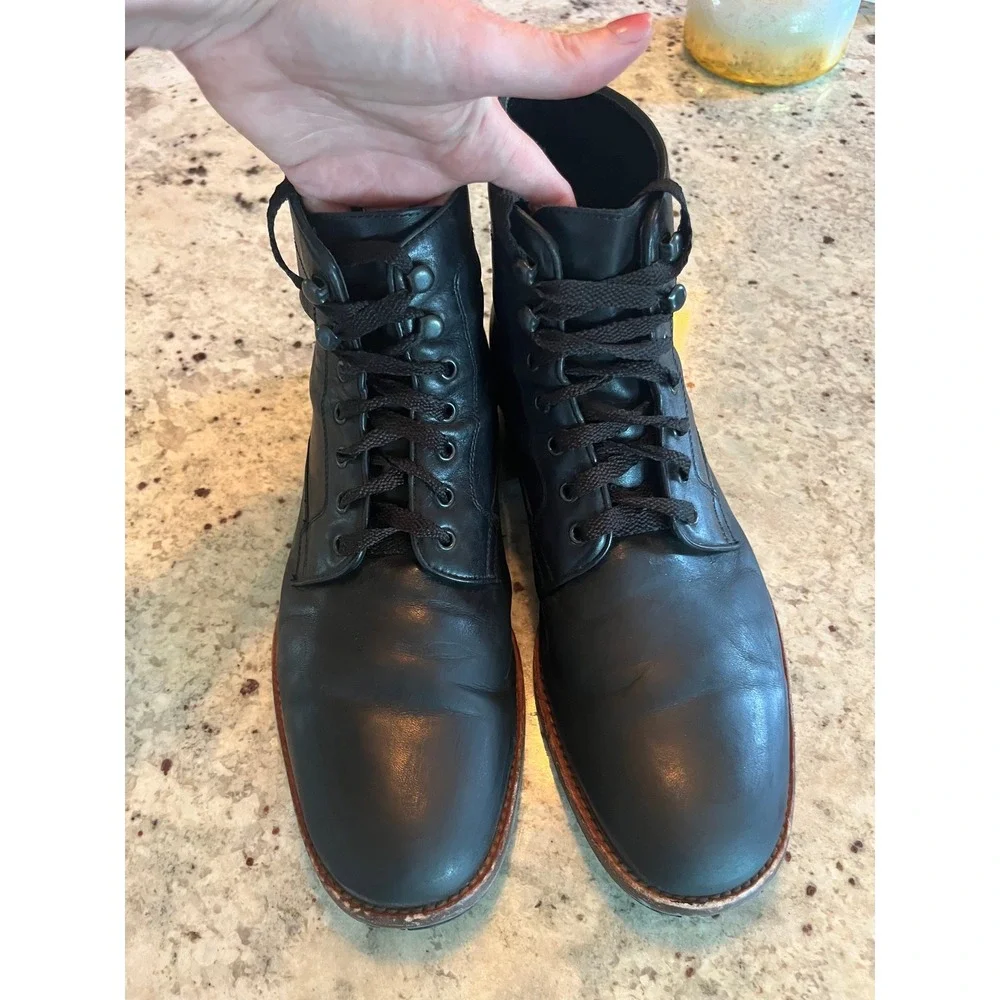 Warfield & Grand Park Mens Black Leather Cap Toe Lace Up Boots 9 32701